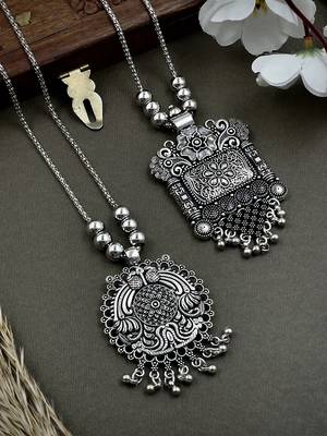 Oxidised silver chain pendant (combo of 2) 1