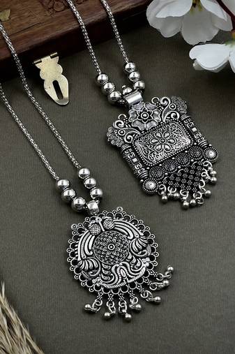 Oxidised silver chain pendant (combo of 2)