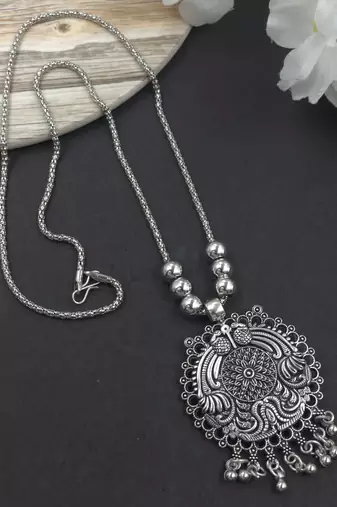Oxidised silver chain pendant (combo of 2)
