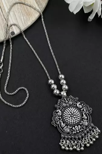 Oxidised silver chain pendant (combo of 2)
