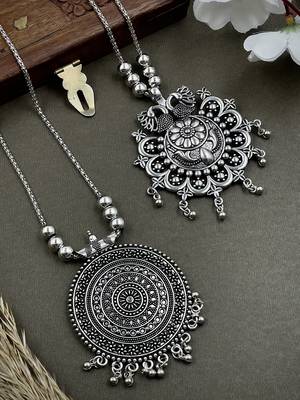 Oxidised silver chain pendant (combo of 2) 1