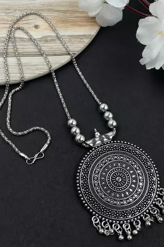 Oxidised silver chain pendant (combo of 2)