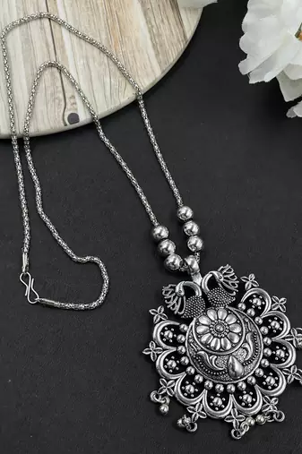Oxidised silver chain pendant (combo of 2)