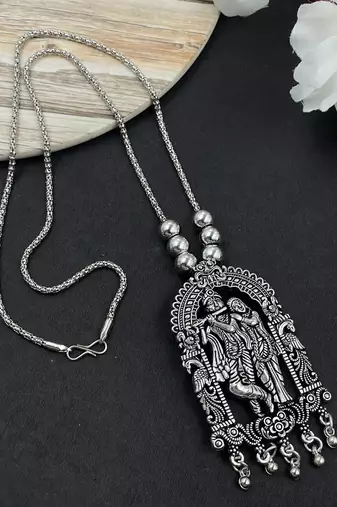 Oxidised silver chain pendant (combo of 2)