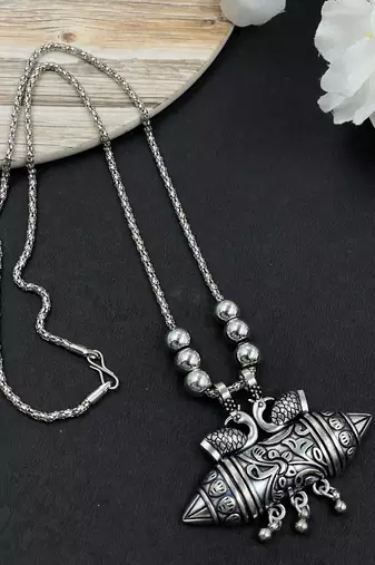 Oxidised silver chain pendant (combo of 2)