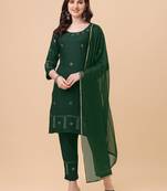 Designer green color rayon fabric aari work kurta plazzo pant with dupatta