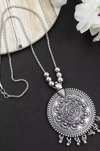 Oxidised silver chain pendant (combo of 2)