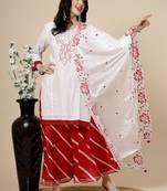 Women white color embroidery kurta sharara with dupatta  set