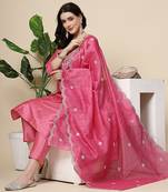 Women pink color embroidery kurta pant with dupatta  set