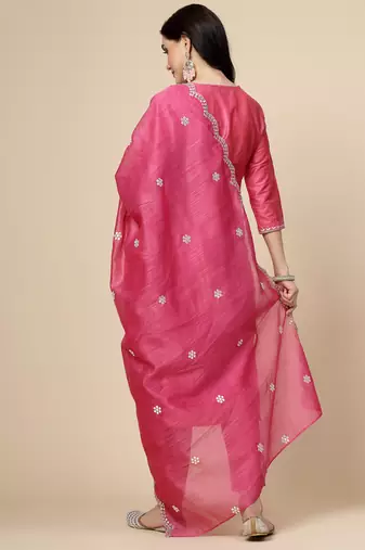 Women pink color embroidery kurta pant with dupatta  set