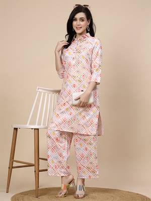 Women multi color coller embroidery printed kurta pant set 1