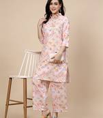 Women multi color coller embroidery printed kurta pant set