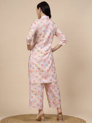 Women multi color coller embroidery printed kurta pant set 3