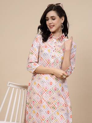 Women multi color coller embroidery printed kurta pant set 4