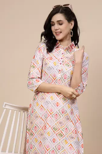 Women multi color coller embroidery printed kurta pant set