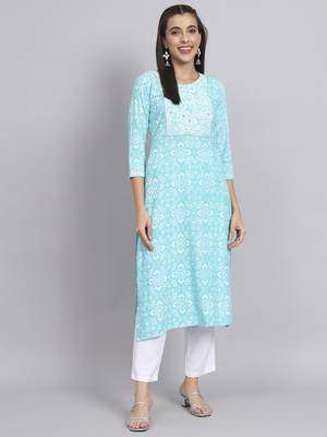 Rangmayee ethnic motifs printed thread work detailed liva straight kurta 1