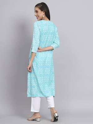 Rangmayee ethnic motifs printed thread work detailed liva straight kurta 2