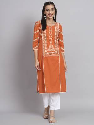 Rangmayee ethnic motifs embroidered thread work pure cotton straight kurta 1