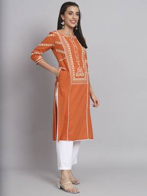 Rangmayee ethnic motifs embroidered thread work pure cotton straight kurta 3
