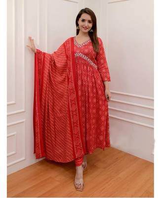 Women's Rayon Printed kurti pant with dupatta set 1