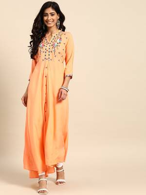 Rangmayee floral yoke design mirror work pure cotton anarkali kurta 1