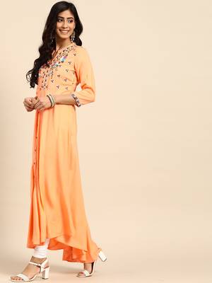 Rangmayee floral yoke design mirror work pure cotton anarkali kurta 3