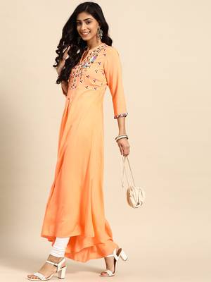 Rangmayee floral yoke design mirror work pure cotton anarkali kurta 4