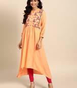 Rangmayee women peach-coloured & pink floral yoke design thread work kurta