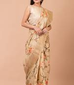Indiloom Beige Digital Print Tussar Zari Saree With Blouse Print