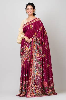 Indiloom Maroon Digital Print Woven Sequence Crepe Saree With Blouse Piece 1