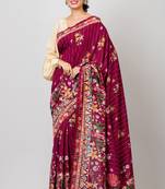 Indiloom Maroon Digital Print Woven Sequence Crepe Saree With Blouse Piece