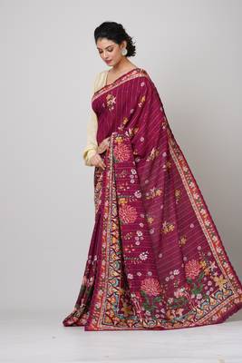 Indiloom Maroon Digital Print Woven Sequence Crepe Saree With Blouse Piece 2