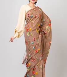 Indiloom Brown Digital Print Woven Sequence Crepe Saree With Blouse Piece
