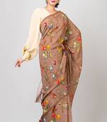 Indiloom Brown Digital Print Woven Sequence Crepe Saree With Blouse Piece