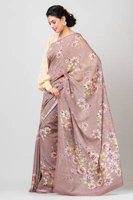 Indiloom Grey Digital Print Woven Sequence Crepe Saree With Blouse Piece 1