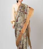 Indiloom Grey Digital Print Tussar Zari Saree With Blouse Print