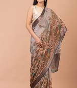Indiloom Grey Ombre Digital Print Chanderi Zari Saree With Blouse Piece