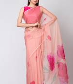 Indiloom Peach Digital Print Organza Saree With Blouse Piece