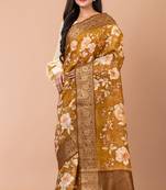 Indiloom Mehandi Digital Print Chanderi Zari Saree With Blouse Piece