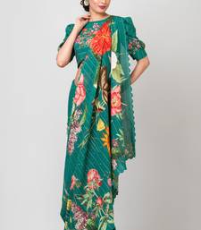 Indiloom Green Digital Print Woven Sequence Crepe Saree With Blouse Piece