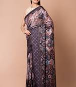 Indiloom Brown Digital Print Semi Tussar Saree With Blouse Piece