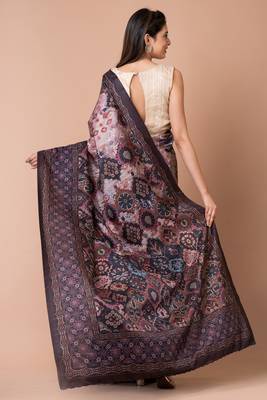 Indiloom Brown Digital Print Semi Tussar Saree With Blouse Piece 2