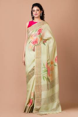 Indiloom Mint Green Digital Print Tussar Zari Saree With Blouse Print 3