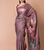 Indiloom Brown Digital Print Semi Tussar Saree With Blouse Piece