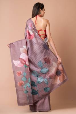 Indiloom Brown Digital Print Semi Tussar Saree With Blouse Piece 2