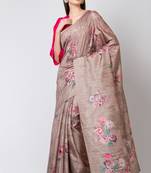 Indiloom Grayish Brown Digital Print Semi Tussar Saree With Blouse Piece