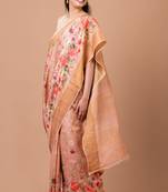 Indiloom Pink Digital Print Tussar Zari Saree With Blouse Print