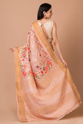 Indiloom Pink Digital Print Tussar Zari Saree With Blouse Print 4