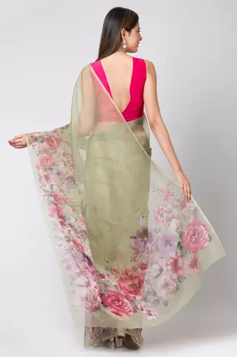 Indiloom Mehandi Colourful botanical flowers prints
Digital Print Organza Saree With Blouse Piece