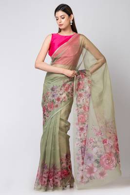 Indiloom Mehandi Colourful botanical flowers prints
Digital Print Organza Saree With Blouse Piece 4